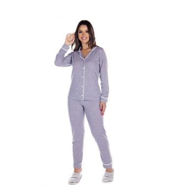 Imagem de Conjunto Pijama Americano Aberto Feminino Adulto Inverno Longo Suede C