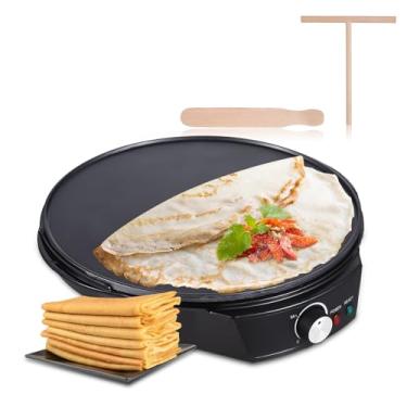 Imagem de CIADAZ Máquina de crepe elétrica de 11 polegadas 1200 W 50-210 graus Celsius Controle de temperatura Chapa de panqueca antiaderente para Roti Tortilla Blintzes Inclui espátula de madeira e espalhador