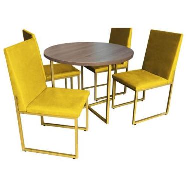 Imagem de Kit Mesa De Jantar Theo Com 4 Cadeiras Sttan Ferro Dourado Tampo Carva