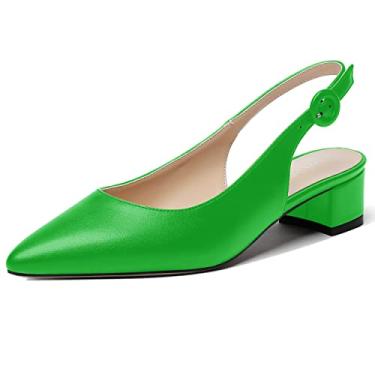 Imagem de WAYDERNS Sapato feminino bonito tira ajustável com tira no tornozelo fivela de escritório sólida fosco bico fino grosso salto baixo 3,8 cm, Verde, 12