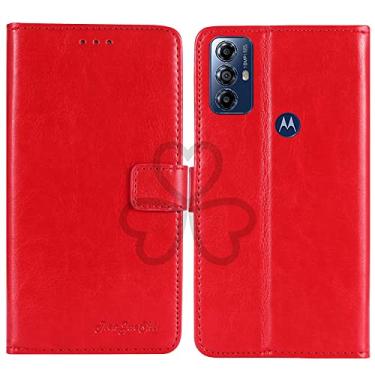 Imagem de TienJueShi Capa protetora de couro flip retrô com suporte vermelho para celular TPU silicone para Motorola Moto G Play 2023 6,5 polegadas capa de gel Etui Wallet
