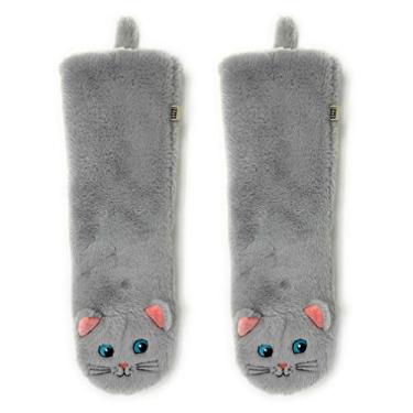 Imagem de ooohyeah Pantufas femininas antiderrapantes felpudas 3D de animais, engraçadas, quentes, aconchegantes, fofas, fofas, para uso interno com pegas, Here Kitty Kitty, 5-10