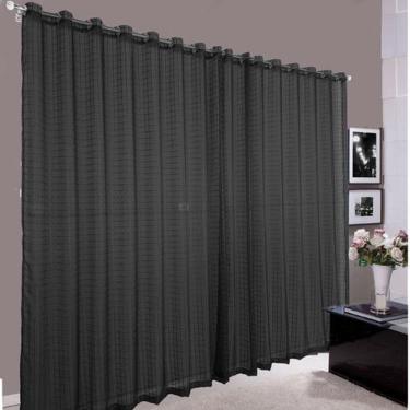 Imagem de Cortina Pra Quarto Grande Voal Quadriculado Preto 6,00X2,80