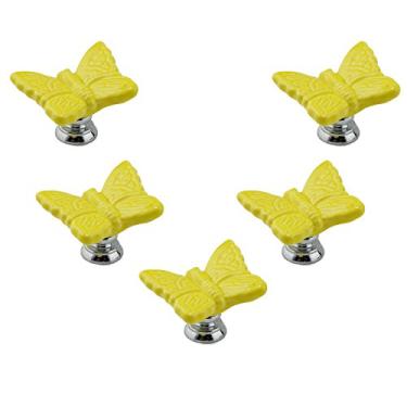 Imagem de Maçaneta de porta de cerâmica em forma de borboleta azul, 5 peças, puxador para quarto de criança, ótimo e divertido, puxadores de decoração para armário/armário/guarda-roupa/gaveta/banheiro, 7 cores