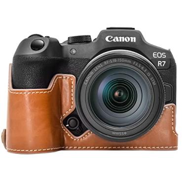 Imagem de Rieibi Capa EOS R7 - Meia capa de couro PU de qualidade para câmera sem espelho Canon EOS R7 - Capa aderente para Canon EOSR7 - marrom