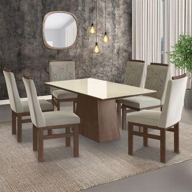 Imagem de Conjunto Mesa 160x82cm e 6 Cadeiras Madeira Maciça Móveis Zamarchi Marrom/Joli Creme