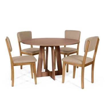 Imagem de Straub Web, Mesa de Jantar Redonda Montreal Noronha com 4 Cadeiras Estofadas Ella Bege
