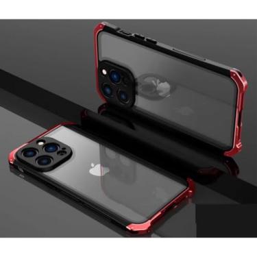 Imagem de Capa de telefone de metal de alumínio para iPhone 11 13 14 Pro Max Proteção contra quedas Estrutura de metal Capa traseira de vidro para iPhone XS MAX XR 7 8 Plus, vermelha, para iPhone 13