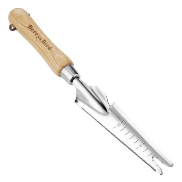 Imagem de Berry&Bird Espátula manual de jardim, ferramenta de remoção de ervas daninhas de aço inoxidável para jardinagem com cabo de madeira, extrator manual multifuncional de ervas daninhas e faca de