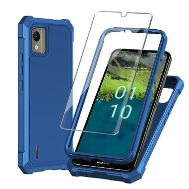 Imagem de HAIJ Capa para Nokia C110, com protetor de tela de vidro temperado 360 de corpo inteiro TPU macio à prova de choque capa protetora de telefone para Nokia C110 N156DL (6,3 polegadas) (azul)