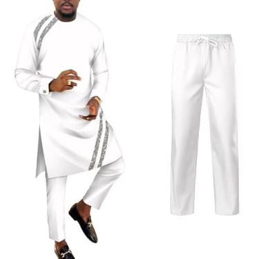 Imagem de UOUNUT Roupas africanas masculinas patchwork africanas manga longa camisas e calças Dashiki roupas slim fit masculino traje africano, Un-2, M