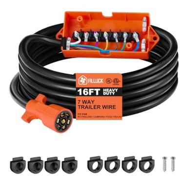 Imagem de Plugue de reboque SAE de 7 vias com caixa de junção, conector de pinos duplos à prova d'água, controle de luz e freio, 7 cabos de reboque em linha para padrão SAE -4,6 m