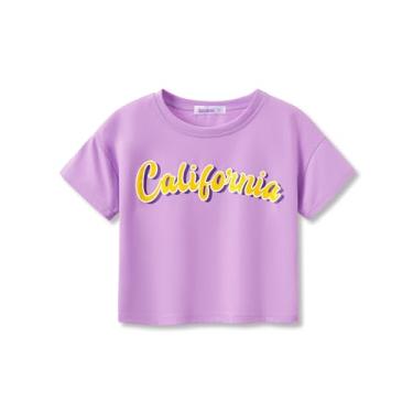 Imagem de Serdomi Blusa cropped estilosa de grafite/borboleta/tropical para meninas pequenas e grandes - Camiseta legal de verão roupas tamanho 6-18, Roxo, Califórnia, 7-8