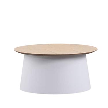 Imagem de 7HAHA3 Mesas de canto nórdicas de plástico PP emenda lateral de madeira redonda sofá mesa de centro para sala de estar interna e externa, branca, G