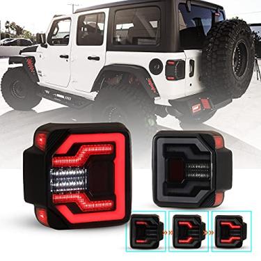 Imagem de WOLFSTORM Luzes traseiras de LED adequadas para Jeep Wrangler JL 2018, 2019, 2020, 2021, 2022, 2023, Jeep Wrangler JL, design sequencial, conjunto de luz traseira de LED 2018-2023, 1 par (lente