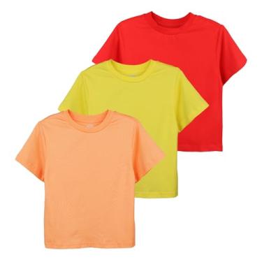 Imagem de Little Bitty Camisetas infantis de manga curta de algodão casual com gola redonda verão camisetas pacote com 3, 2-14 anos, Vermelho/amarelo/laranja, XX-Large