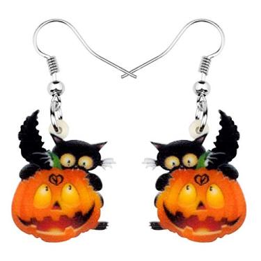 Imagem de NEWEI Brincos de gato preto fofos de acrílico para Halloween, joias para mulheres, meninas, adolescentes, crianças, berloques, Acrílico, Sem pedra preciosa