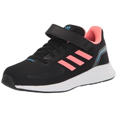 Imagem de adidas Tênis de corrida unissex infantil Runfalcon 2.0, Preto/Vermelho Ácido/Sky Rush, 12.5 Little Kid