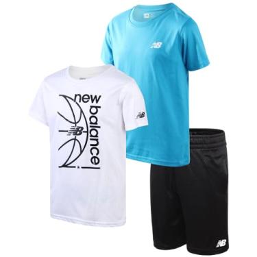 Imagem de New Balance Conjunto de shorts ativos para meninos - Camiseta de manga curta de 3 peças e shorts de desempenho - Roupa de verão para meninos (4-12), Pérola branca, 10