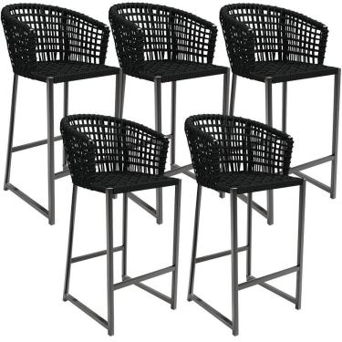 Imagem de Kit 05 Banqueta Área Gourmet Cozinha Varanda D04 Preto