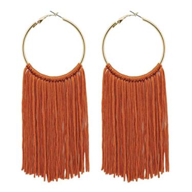 Imagem de Coiris Brincos de argola com borlas para mulheres, Brincos Femininos Bijuteria, 11,5 cm, metal