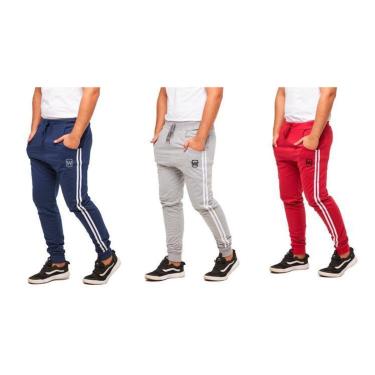 Imagem de KIT COM 03 CALÇAS DE MOLETOM MASCULINA WOOKS SARUEL SKINNY SPORT LUXO-azulmarinho-cinzaclaro-vermelh-Masculino