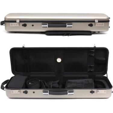 Imagem de Estojo para violino 4/4 Tamanho completo Casca dura de fibra de carbono de alta resistência Alças duráveis ​​Armazenamento interno com alças de mochila Bolsa para partituras, ouro champanhe,