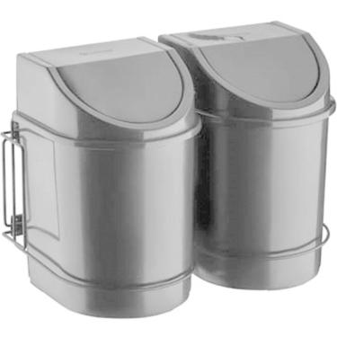 Imagem de Lixeira Deslizante Dupla 24L Suporte Aramado Preto Fosco com Dois Cestos de Lixo