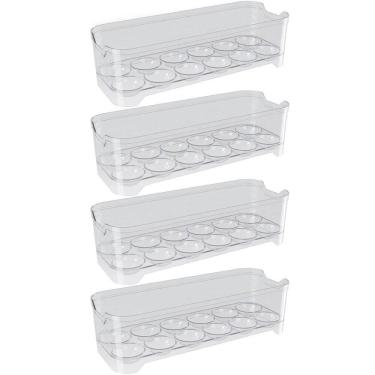 Imagem de Kit 4 Organizadores de Geladeira Porta Ovos 12un 28x10x7,5cm Restaurantes Lancherias UZ