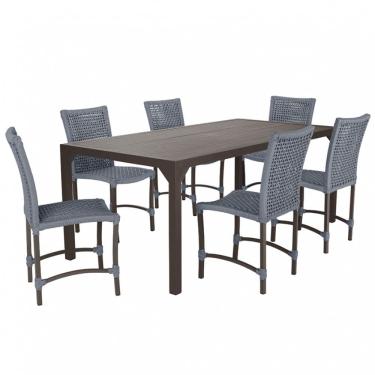 Imagem de Conjunto 6 Cadeiras Cannes Corda Náutica e Mesa Retangular Ripada 2,00m em Alumínio para Edícula, Jardim, Área, Varanda, Cozinha - Pintura Marrom