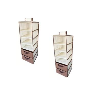 Imagem de Kit 2 Organizadores Cabideiro Vertical Com Divisórias Closet Guarda-Roupas 2 Gavetas