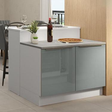 Imagem de Ilha De Cozinha Com Bancada E Balcão 120 Cm Branco/cinza Lux Madesa Branco/cinza
