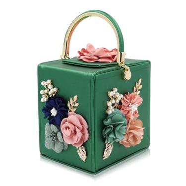 Imagem de Milisente Bolsa clutch para noite feminina floral quadrada bolsa de mão de ombro transversal bolsa clutch flor casamento, Verde, Medium