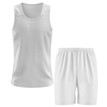 Imagem de Kit Calção Short Futebol Basquete Branco + Regata Masculina Lisa Básica Dry-Masculino
