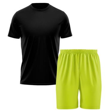 Imagem de Kit Calção Short Futebol Basquete Amarelo + Camiseta Manga Curta Masculina-Masculino