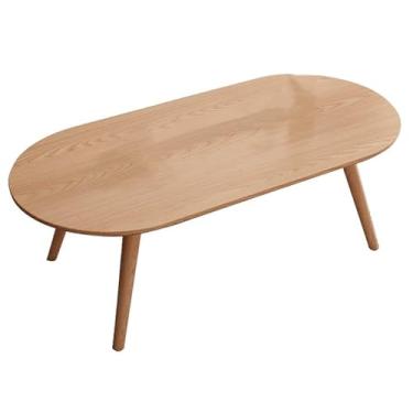 Imagem de Mesa de centro oval japonesa de madeira maciça, mesas de sala de estar, mesa lateral para sofá, mesa de jantar familiar pequena, mesa lateral para sala de estar, espaço pequeno
