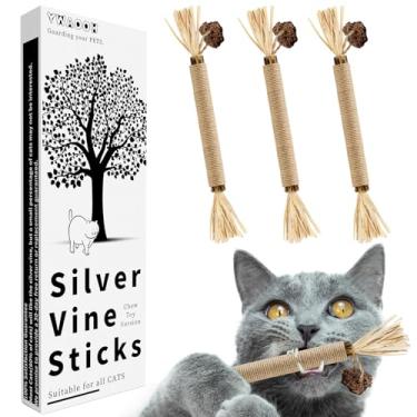 Imagem de Brinquedos de catnip com vinha prateada para gatos, brinquedo de mastigar para gatos para dentição de gatinhos, brinquedo interativo para gatos em ambientes internos, brinquedos naturais e seguros para gatos, alivia a ansiedade e o estresse do gato, varas de prata - 3 peças