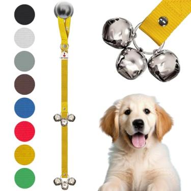 Imagem de Caldwell's Pet Supply Co. Campainha para cães de treinamento doméstico para adestramento de cães e domicílios. Sino de cachorro de 3,5 cm com campainha de cachorro e treinamento de penico para filhotes (amarelo)