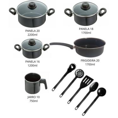 Imagem de Jogo Panelas 10 peças Aço Vítreo Preto Cerâmica Indução JJB