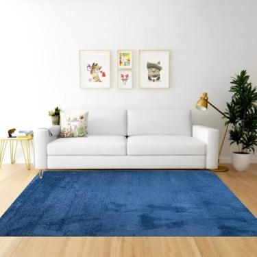 Imagem de Tapete Decorativo Pelo Baixo Base Antiderrapante 200x250cm Cor Apolo Azul Sala Quarto Escritório Ambientes Internos Com Tecido em Poliéster Macio e Design Moderno Fácil de Limpar