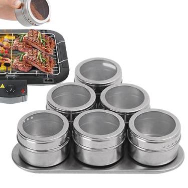 Imagem de 6pcs magnético spice potes portátil de aço inoxidável tempero pode rec