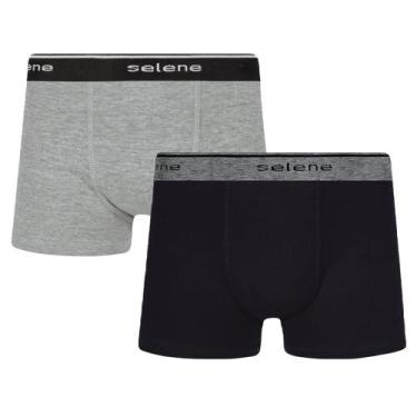 Imagem de Kit Com 2 Cuecas Boxer Infantil Algodão Cotton Selene, Preto, Cinza, E