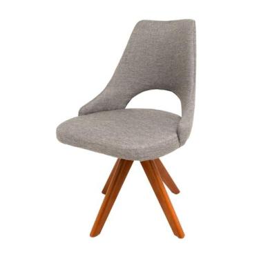 Imagem de Cadeira de Jantar Droop Giratória Revestida em Tecido Linho Cinza - Pe