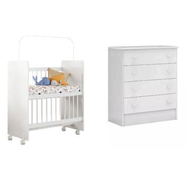 Imagem de Mini Berço Moisés Doce Amor Grade Móvel com Cômoda Infantil 4 Gavetas 