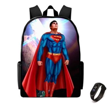 Imagem de Bolsa Escolar Infantil Personagem Super Homem Mais Relógio De Pulso Le