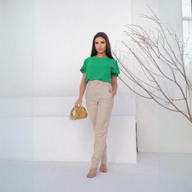 Imagem de Calça Feminina Social Alfaiataria Linho Com Elastano Premium - ANNEGUE