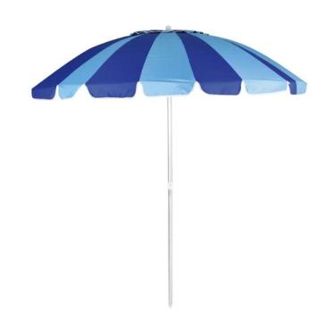 Imagem de Guarda Sol Grande Articulado Azul Listrado Verão 2,20m Com Haste Em Al