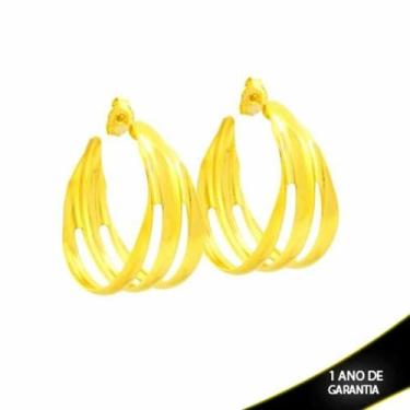 Imagem de Brinco Argola Tripla Lisa Vazada - Al SemiJooias