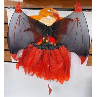 Imagem de Kit Diabinha Vermelho Fantasia Cetim Festa/ Carnaval ( Tiara +Asa+ Sai