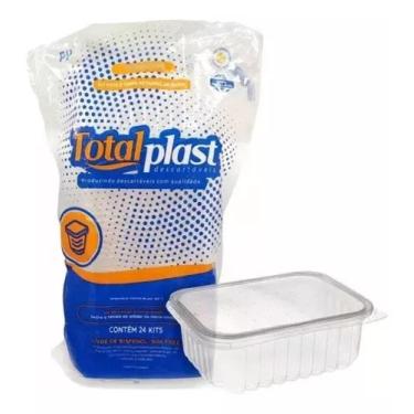 Imagem de Kit pote retangular marmita guardar alimentos 500ml c/24und freezer mi